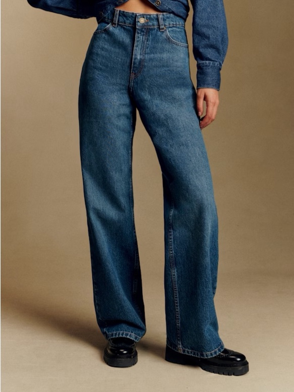 Sezane Le Crop Wide Leg Blue Rigid Denim Jeans - Picture 2 of 11